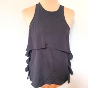 Tibi Black Sleeveless Layered Ruffle Silk Top